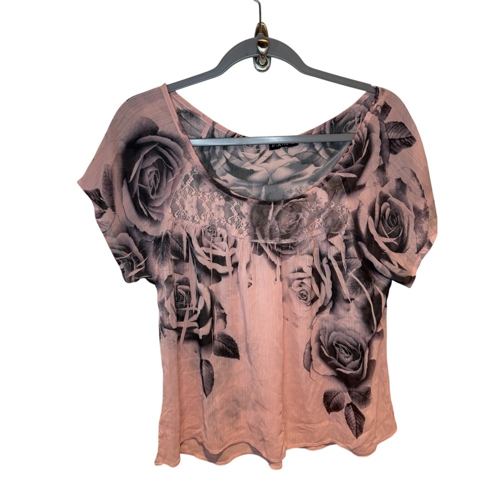Womens FANG Pinkβ And Black Floral Shirt Blouse